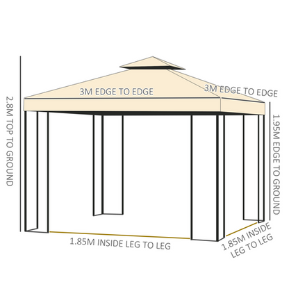 3x3 m Double Top Gazebo-Beige - Cheap Tent