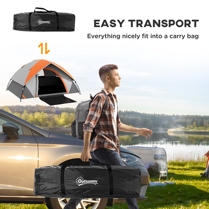 Outsunny Camping Tent, 4-5 Man Family Tent, Grey and Orange - Cheap Tent