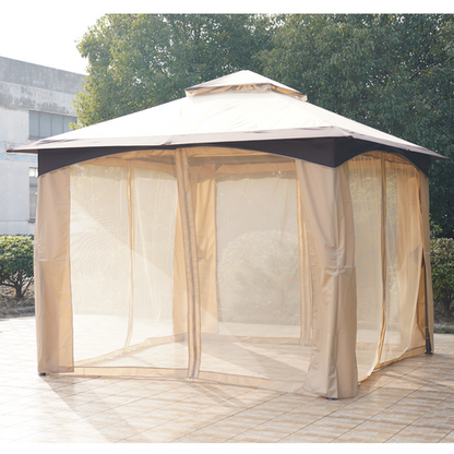 10' x 10' Outdoor Patio 2-Tier Roof Gazebo Canopy Steel Frame w/ Mesh Sidewalls - Cheap Tent