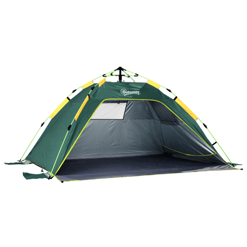 Outsunny 2 Man Pop-up Beach Tent Sun Shade Shelter Hut w/ Windows Door Green - Cheap Tent