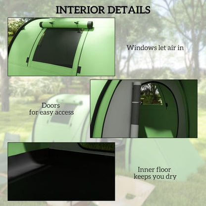 Outsunny 2 Room Camping Family Tent for 3-4 Man, 3000mm Waterproof, Green - Cheap Tent