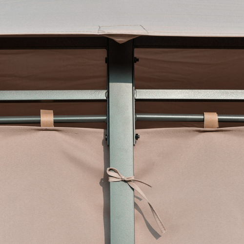 4 x 3m Outdoor Tent Garden Pavilion LED Solar Light Steel Frame, Khaki - Cheap Tent