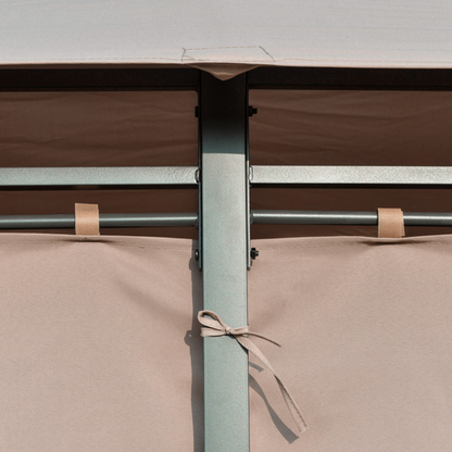 4 x 3m Outdoor Tent Garden Pavilion LED Solar Light Steel Frame, Khaki - Cheap Tent