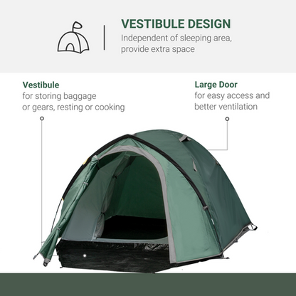 Compact Camping Tent w/ Vestibule & Mesh Vents for Hiking Green Outsunny - Cheap Tent