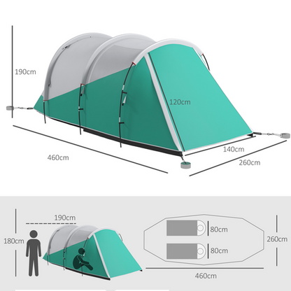 Outsunny 3000mm Waterproof Camping Tent with 2 Rooms for 4-5 Man, Green - Cheap Tent
