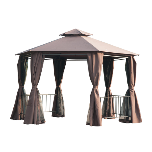 Hexagon Gazebo Patio Party Tent Outdoor Garden Shelter 2 Tier Roof & Side Panel - Cheap Tent