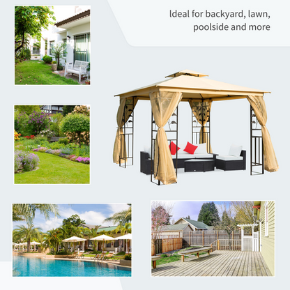 3x3 m Double Top Gazebo-Beige - Cheap Tent