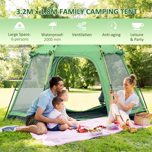 6 Person Camping Tent 2-Tier Pop-up Tent w/ Portable Carry Bag Outsunny - Cheap Tent