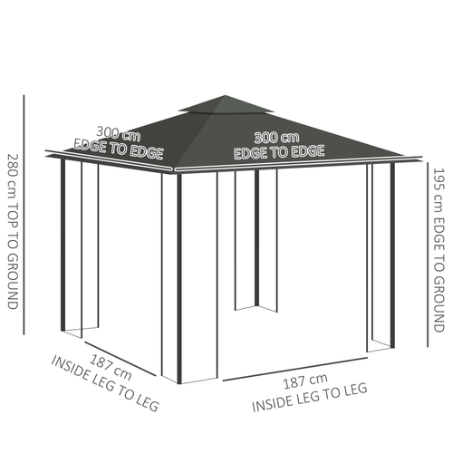 Outsunny 3 x 3(m) Garden Gazebo Marquee Tent Canopy Shelter Pavilion - Cheap Tent