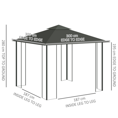 Outsunny 3 x 3(m) Garden Gazebo Marquee Tent Canopy Shelter Pavilion - Cheap Tent