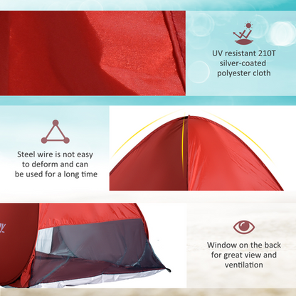 Beach Tent Instant Camping Pop up Tent Sun Shade Shelter, Red Outsunny - Cheap Tent