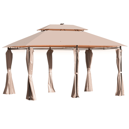 4 x 3m Outdoor Tent Garden Pavilion LED Solar Light Steel Frame, Khaki - Cheap Tent
