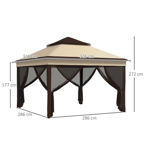 Outsunny 3 x 3(m) Pop Up Gazebo Tent with Netting, Height Adjustable, Beige - Cheap Tent