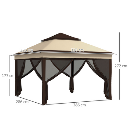 Outsunny 3 x 3(m) Pop Up Gazebo Tent with Netting, Height Adjustable, Beige - Cheap Tent