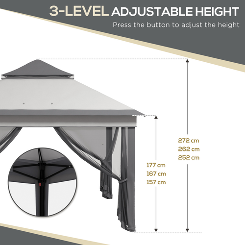 Outsunny 3 x 3(m) Pop Up Gazebo Tent with Netting, Height Adjustable, Grey - Cheap Tent