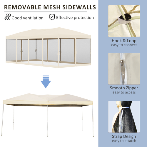 Outsunny 6 x 3m Pop Up Party Tent Canopy with 6 Removable Sidewalls Beige - Cheap Tent