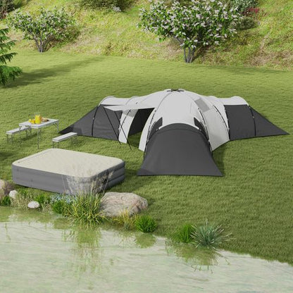 Outsunny Large Tunnel Tent with 3 Bedroom, Living Area and Porch, Grey - Cheap Tent