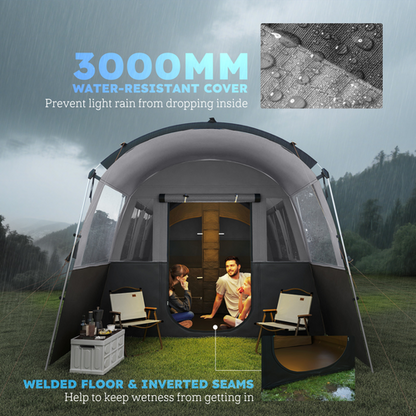 8-Person Camping Tent Tunnel Design with 4 Large Windows Dark Grey - Cheap Tent