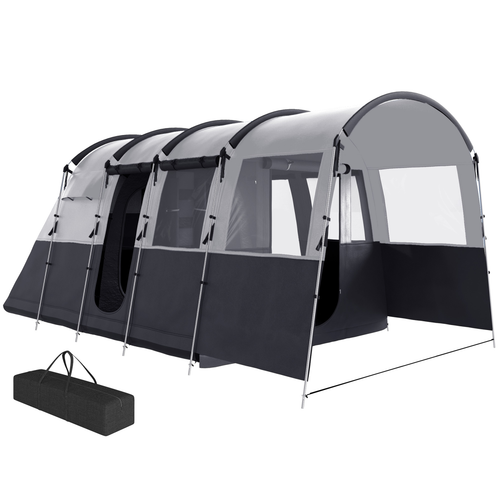 8-Person Camping Tent Tunnel Design with 4 Large Windows Dark Grey - Cheap Tent