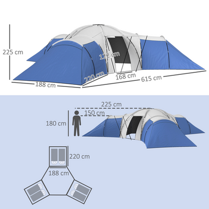 Outsunny Large Tunnel Tent with 3 Bedroom, Living Area and Porch - Cheap Tent