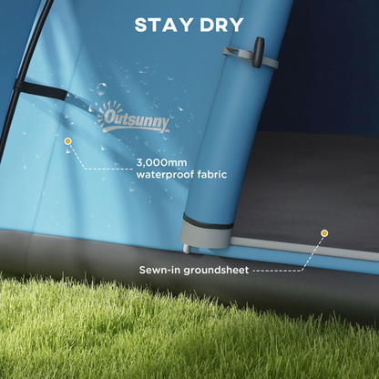 Outsunny 3000mm Waterproof Camping Tent with Porch & Sewn in Groundsheet, Blue - Cheap Tent