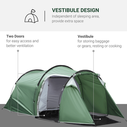 Outsunny 3 Man Camping Tent with Porch and Weather-Resistant Rainfly, Green - Cheap Tent