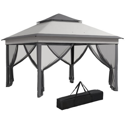 Outsunny 3 x 3(m) Pop Up Gazebo Tent with Netting, Height Adjustable, Grey - Cheap Tent