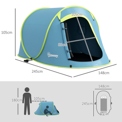 Outsunny Pop up Camping Tent for 2 Man, 2000mm Waterproof with Carry Bag, Blue - Cheap Tent