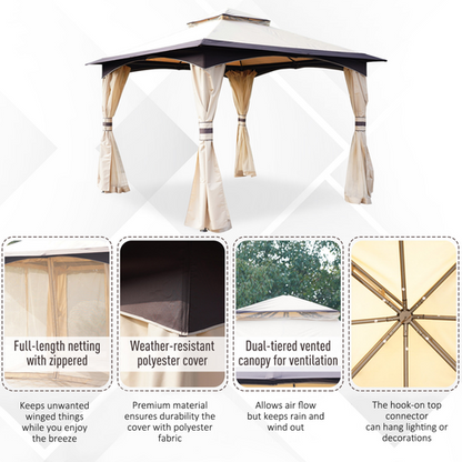 10' x 10' Outdoor Patio 2-Tier Roof Gazebo Canopy Steel Frame w/ Mesh Sidewalls - Cheap Tent