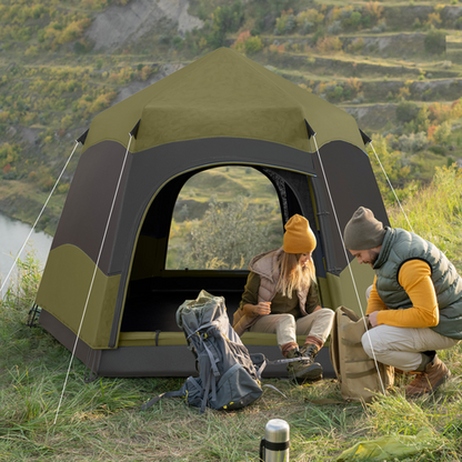 Outsunny 4 Person Camping Tent Festival Hiking Shelter, Dark Green - Cheap Tent