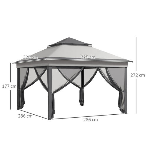 Outsunny 3 x 3(m) Pop Up Gazebo Tent with Netting, Height Adjustable, Grey - Cheap Tent