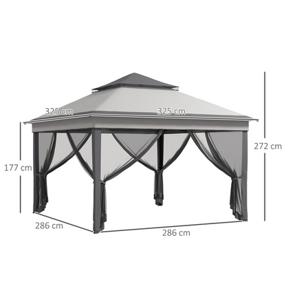 Outsunny 3 x 3(m) Pop Up Gazebo Tent with Netting, Height Adjustable, Grey - Cheap Tent