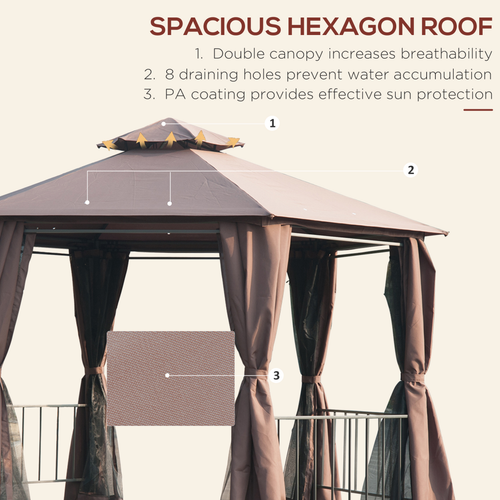Hexagon Gazebo Patio Party Tent Outdoor Garden Shelter 2 Tier Roof & Side Panel - Cheap Tent