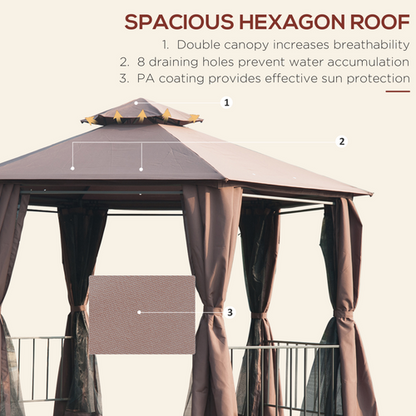 Hexagon Gazebo Patio Party Tent Outdoor Garden Shelter 2 Tier Roof & Side Panel - Cheap Tent