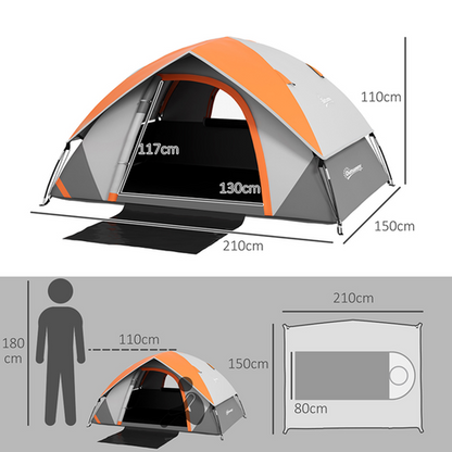 Outsunny Camping Tent, 4-5 Man Family Tent, Grey and Orange - Cheap Tent