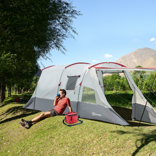 6-8 Person Tunnel Tent, Two-room Camping Tent with Carry Bag, Grey - Cheap Tent