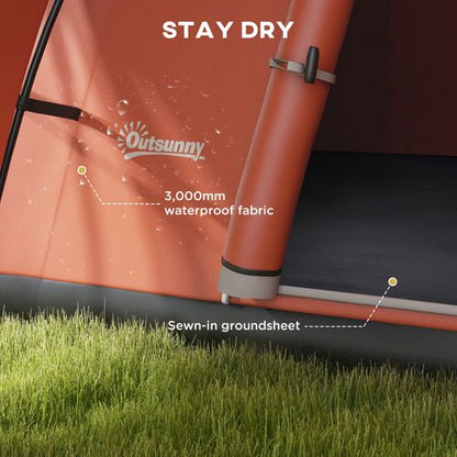 Outsunny 3000mm Waterproof Camping Tent w/ Porch & Sewn in Groundsheet, Orange - Cheap Tent