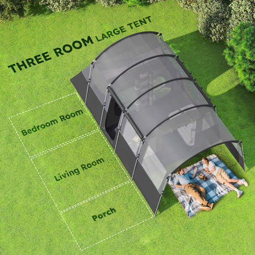 8-Person Camping Tent Tunnel Design with 4 Large Windows Dark Grey - Cheap Tent