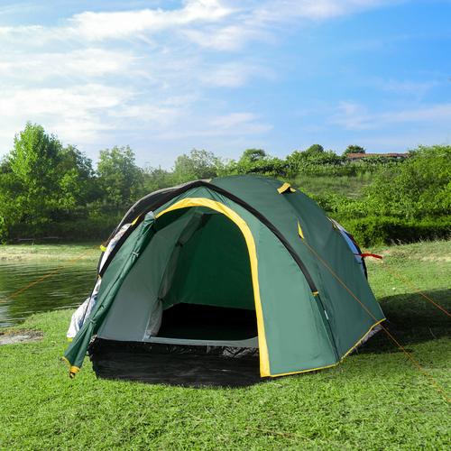 Outsunny Compact Camping Tent w/ Vestibule & Mesh Vents for Hiking Green - Cheap Tent