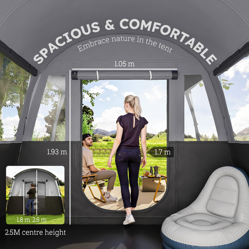 8-Person Camping Tent Tunnel Design with 4 Large Windows Dark Grey - Cheap Tent