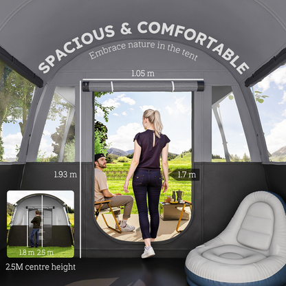 8-Person Camping Tent Tunnel Design with 4 Large Windows Dark Grey - Cheap Tent