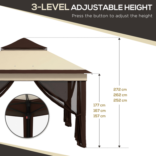 Outsunny 3 x 3(m) Pop Up Gazebo Tent with Netting, Height Adjustable, Beige - Cheap Tent