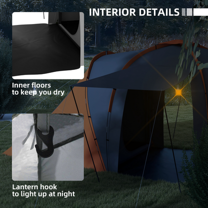 Outsunny 4-6 Man Camping Tent with 2 Bedroom and Living Area, Grey and Blue - Cheap Tent