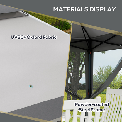 Outsunny 3 x 3(m) Pop Up Gazebo Tent with Netting, Height Adjustable, Grey - Cheap Tent