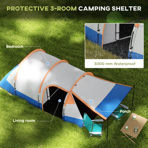 Outsunny 2-3 Man Camping Tunnel Tent with Bedroom and Living Room - Cheap Tent