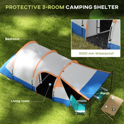 Outsunny 2-3 Man Camping Tunnel Tent with Bedroom and Living Room - Cheap Tent
