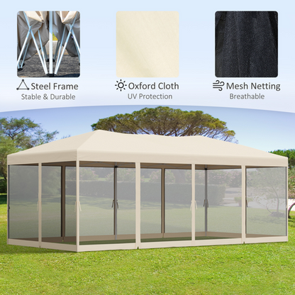 Outsunny 6 x 3m Pop Up Party Tent Canopy with 6 Removable Sidewalls Beige - Cheap Tent