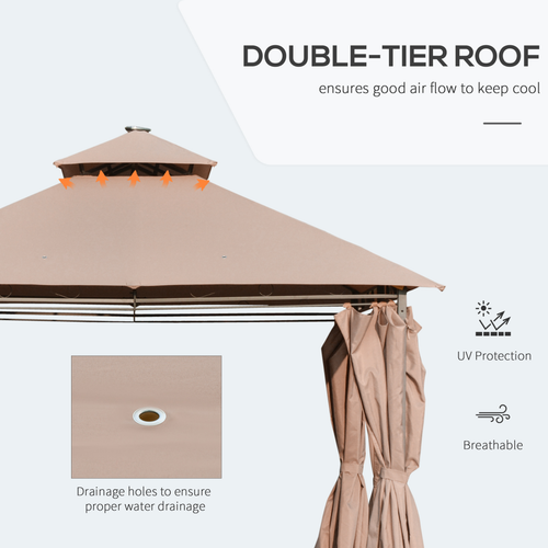 4 x 3m Outdoor Tent Garden Pavilion LED Solar Light Steel Frame, Khaki - Cheap Tent