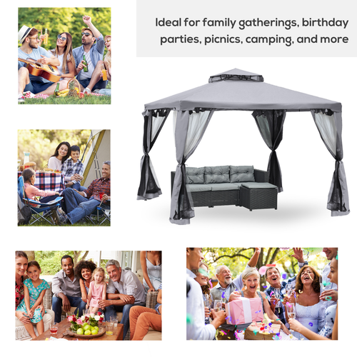 3x3M Metal Gazebo Garden Outdoor 2-tier Roof Marquee Party Tent Canopy - Crey - Cheap Tent