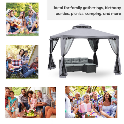 3x3M Metal Gazebo Garden Outdoor 2-tier Roof Marquee Party Tent Canopy - Crey - Cheap Tent